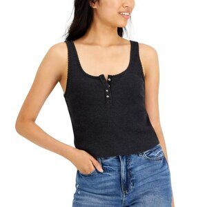 LNA | EUC Ribbed Henley Cross Back Tank in Dark Gray Size Medium